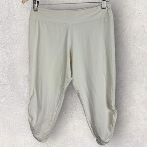 Respecterre Canada White Yoga Crop Ruched Button Leggings Size Large Kundalini L